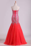 2024 Sweetheart Prom Dresses Beaded Bodice Floor Length Tulle PHK44KT7