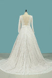 2024 Prom Dresses A-Line Long Sleeves Soft Lace Bateau PYLNS49P