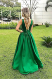 Elegant A Line Sexy V Neck Long Satin Backless Prom Dresses Evening STIPXJT6JHK