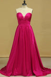 2024 Plus Size A Line Prom Dresses Sweetheart Fuchsia Sweep/Brush Taffeta Zipper PA413Q37