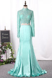 2024 New Arrival Two Pieces Mermaid Elastic Satin&Tulle With Appliques Long P8KKQXS4