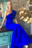 Beautiful Sheath Long One Shoulder Royal Blue Prom Dresses P66K8YRA