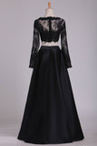 2024 Bateau Long Sleeves Two-Piece Floor Length Prom Dresses PSJ3FFQN