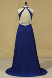 2024 Prom Dresses A Line Halter Chiffon With Sash P4Z5B9TE