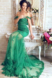 2024 Off The Shoulder Mermaid Prom Dresses With Applique Tulle PEBJYP99