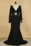 2024 Black Sweep/Brush V Neck Sheath/Column Chiffon PD18THK8