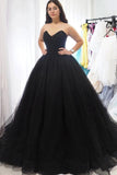 Sweetheart Tulle Ball Gown Black Formal Prom Dresses, Sleeveless Lace up Evening Dresses STI15442