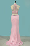 2024 Prom Dresses Mermaid High Neck Two-Piece Beaded PTA3GNTS