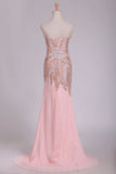 2024 New Arrival Beaded Bodice Chiffon With Slit Sheath Sweep Train Prom PPS3HAG7