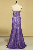 2024 Purple Strapless Prom Dresses Mermaid Floor Length With Trumpet PB41Z1S8