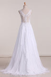 2024 A Line Straps With Applique Wedding Dresses Chiffon Sweep PQPTPXGJ