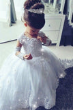 2024 Ball Gown Flower Girl Dresses Scoop Long Sleeves Tulle PHTBLGYR