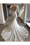 Luxury Lace Mermaid Wedding Dress With Train Sexy Open Back Pearls Wedding STIPE5AS8YA