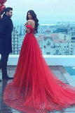 Gorgeous Tulle Red Off the Shoulder Sweetheart A-Line Lace up Wedding Dresses