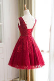 Cute A Line Red Sweetheart Lace Appliques Sleeveless Lace up Homecoming Dresses