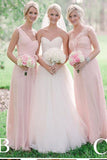 Long Light Pink Mismatched A-Line One Shoulder Sleeveless Elegant Bridesmaid Dresses