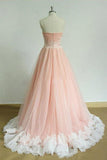 Pink A Line Brush Train Sweetheart Strapless Sleeveless Layers Prom Dresses