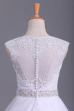 2024 White Scoop Wedding Dresses A-Line Court Train With Beads PT7EDP5C