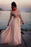 2024 Long Sleeves A-Line/Princess Bateau Beading Floor-Length Chiffon PKSZC3M6