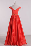 2024 New Arrival Off The Shoulder Prom Dresses A Line Satin PZ3B16RP