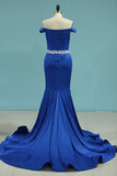 2024 Prom Dresses Off The Shoulder Beaded Waistline Spandex PHSX573P