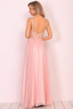 2024 A Line Spaghetti Straps Prom Dresses Chiffon With Beads PCHMT2AK