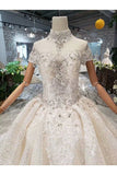 Ball Gown Wedding Dresses High Neck Top Quality Tulle Beading PNQ3SMNA