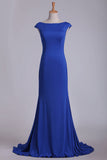 2024 Open Back Bateau Spandex Evening Dresses Mermaid Sweep PMGDD3PG