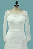 2024 Scoop Long Sleeves Lace Wedding Dresses With Applique And PTYRLXK3