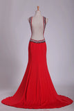 2024 Prom Dresses Sheath Scoop Spandex With Beading Open Back PZ3JZ6SA