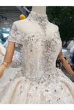 Ball Gown Wedding Dresses High Neck Top Quality Tulle Beading PNQ3SMNA