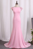 2024 Evening Dresses Mermaid Spandex Scoop Cap Sleeves PRXN6856