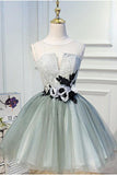 Luxury Waist Flowers See Through Backside Lolita Dress, Short Tulle Homecoming Dresses STI14980