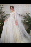 Wedding Dress With 3/4 Sleeves And Appliques PLQLKYGK