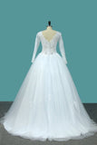 2024 Bateau Long Sleeves A Line Tulle Wedding Dresses With Applique P8EE41ME