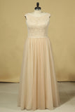 2024 Plus Size Bateau A Line Bridesmaid Dresses Floor-Length Lace & P1N323LY