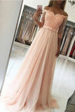 2024 Off The Shoulder Prom Dresses A Line Tulle With Applique PNGFZEX5