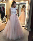 Charming Long Tulle Prom Dress with Lace Elegant Formal Evening Dresses Women Dress