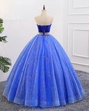 Ball Gown Sweetheart Strapless Blue Prom Dresses with Beading, Tulle Quinceanera Dresses STI15073