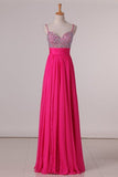 2024 Prom Dresses A Line Spaghetti Straps Beaded Bodice PS3CBPQE