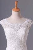 2024 New A-Line Wedding Dresses Bateau Court Train Covered Button Tulle & Lace PQ2ZJ48C