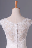 2024 New A-Line Wedding Dresses Bateau Court Train Covered Button Tulle & Lace PQ2ZJ48C