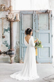 Simple A Line Ivory Chiffon V neck Wedding Dresses, Half Sleeves Long Wedding Gowns STI15381