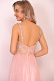 2024 A Line Spaghetti Straps Prom Dresses Chiffon With Beads PCHMT2AK