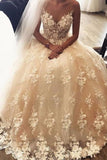 2024 Wedding Dresses A Line Scoop Tulle With Applique And P1HEEX6S