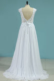 2024 Wedding Dresses Scoop Open Back Chiffon With Applique PQ6GZXMS