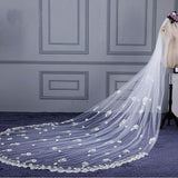 3M Tulle Ivory Wedding Veils with Appliques, Fashion Hand Made Flowers Wedding Veils STI15544