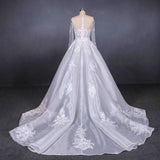 Long Sleeve Sweetheart White Bridal Dresses with Applique, Wedding Dresses STI15250