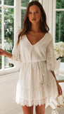 A Line Long Sleeve White Simple Lace Short Sexy Criss Cross Above Knee Homecoming Dress