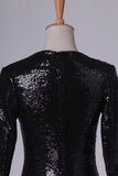 2024 Prom Dresses V Neck Long Sleeves Sequins Sweep PBYX8878